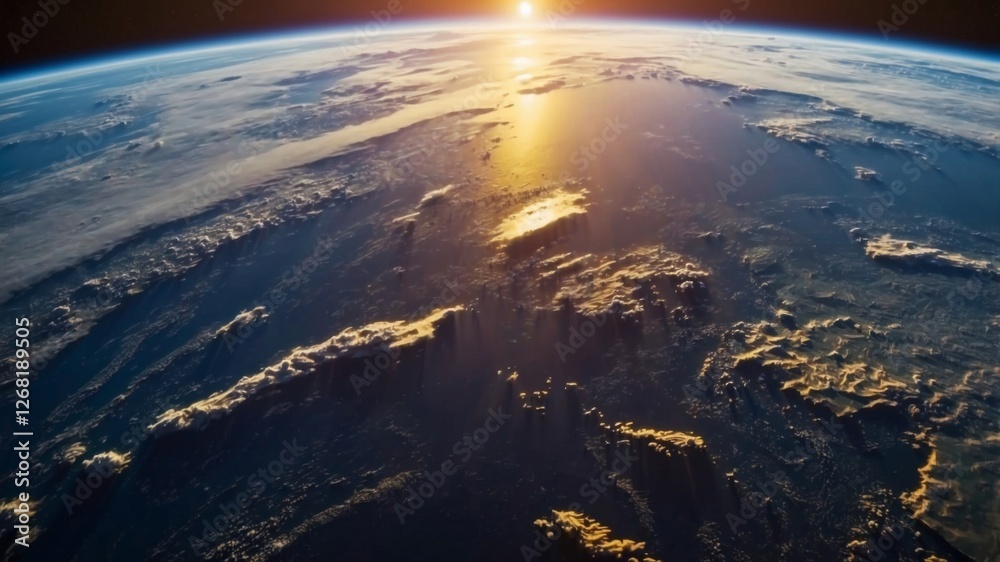 A stunning view of Earth from orbit as the sun rises over the horizon, casting a golden glow. A stunning view of Earth from orbit as the sun rises over the horizon, casting a golden glow.