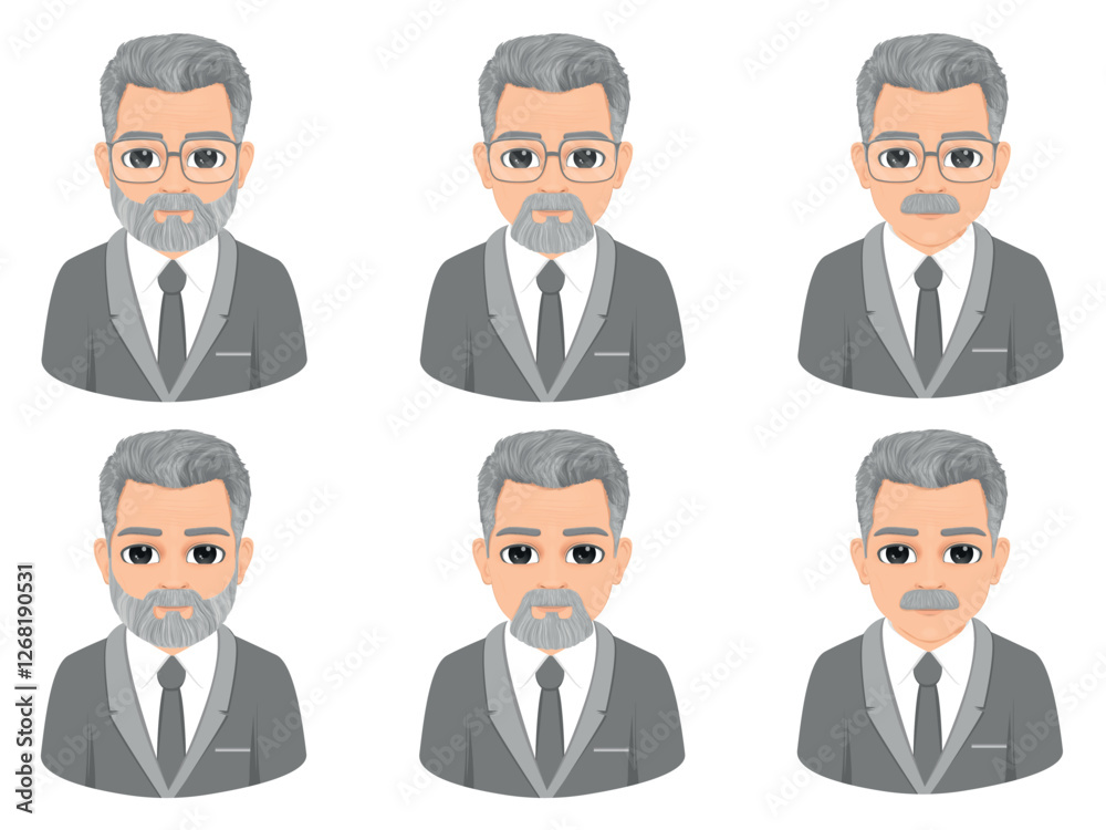 Different beard styles of gray-haired old man Different beard styles of gray-haired old man