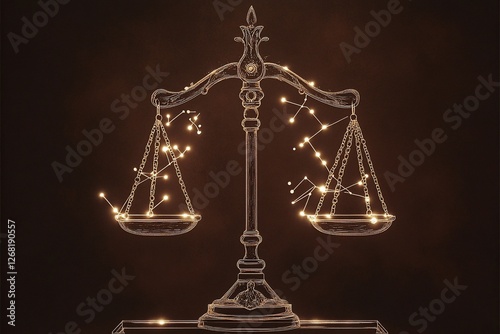 Glowing scales of justice; concept of balance, law, fairness, and equality. photo