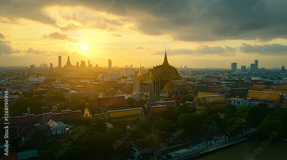 Fototapeta premium sun set view of city travel destination placeses.ai generative
