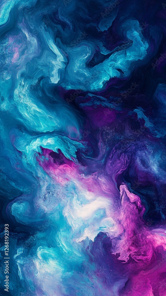 Obraz premium Abstract swirling blue, purple, and white paint texture.
