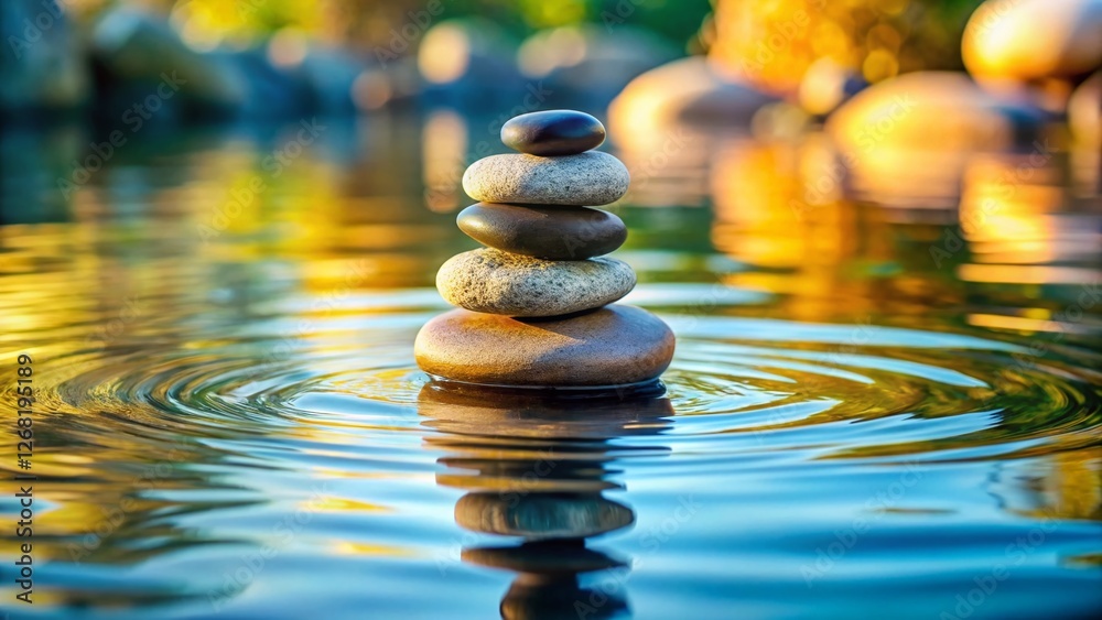 Obraz premium Floating Rock Stack Macro Photography: Serene Water Balance