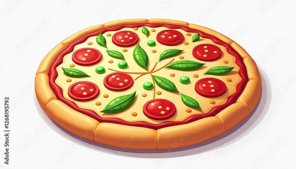 Vibrant Animated Pizza with Tomatoes and Olives on Sleek White Background. A realistic pizza with tomatoes and olives on a white background. Vibrant Animated Pizza with Tomatoes and Olives on Sleek White Background. A realistic pizza with tomatoes and olives on a white background.