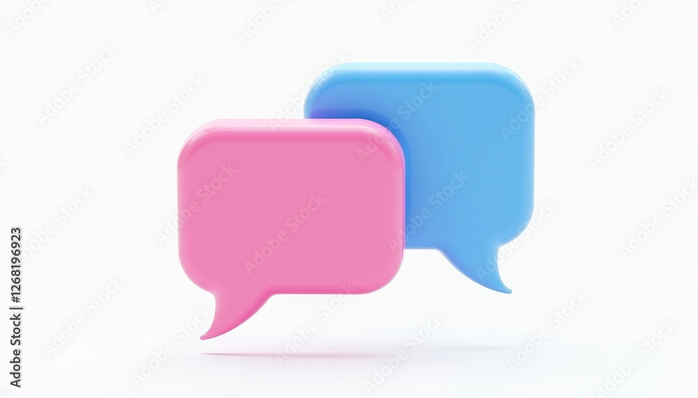 Vibrant Pink and Blue Speech Bubbles on Stunning White Background. Two pink and blue speech bubbles on a white background. Vibrant Pink and Blue Speech Bubbles on Stunning White Background. Two pink and blue speech bubbles on a white background.