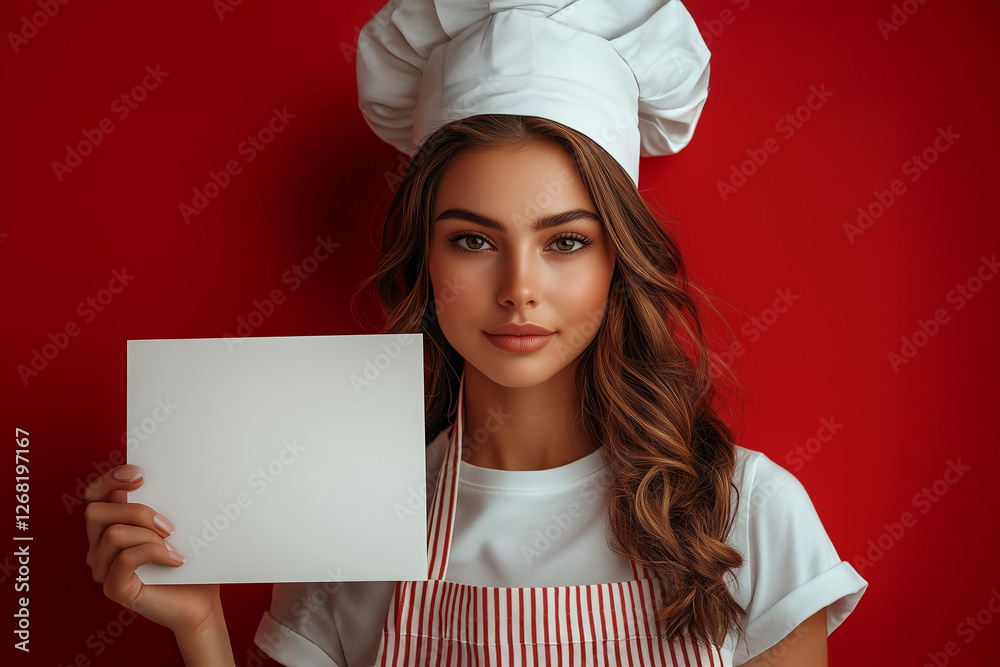 Housewife female chef cook baker in striped apron, Housewife female chef cook baker in striped apron,