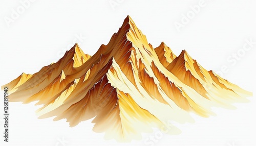 Isolated majestic mountain range in goldenbrown hues on a pristine white background. A painting of a mountain range with a white background. photo