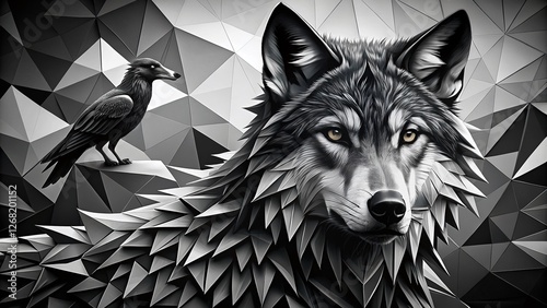 Wallpaper Mural Geometric Wolf, Raven, and Black and White Animal Design: Abstract Conceptual Stock Photo Torontodigital.ca