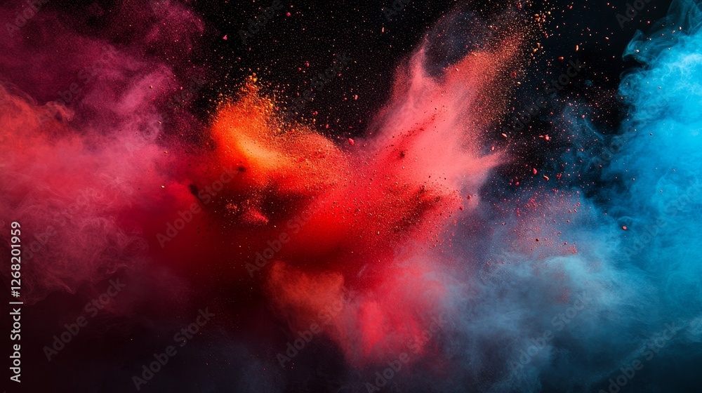 A colorful explosion of smoke and fire in the sky A colorful explosion of smoke and fire in the sky
