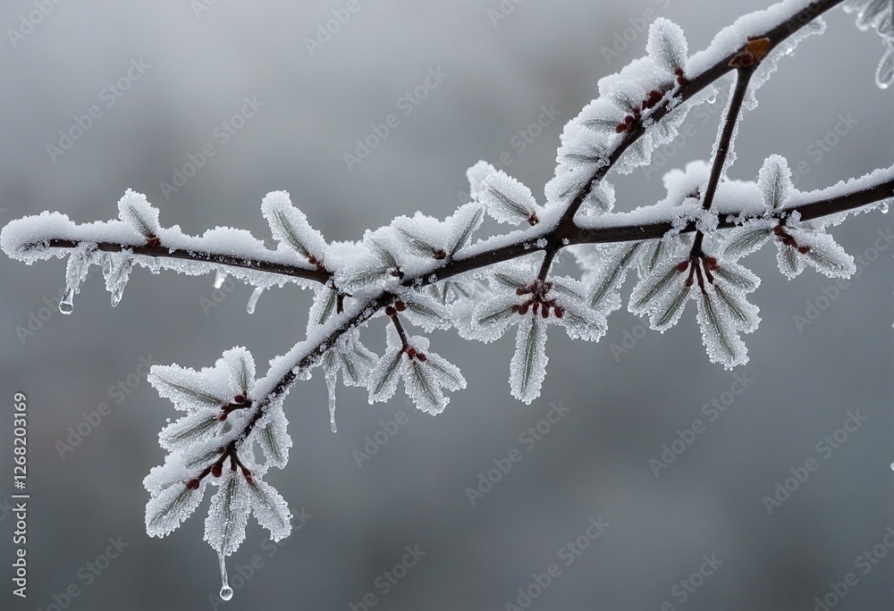 Icy Elegance: Frosted Branches Wrapped in Snow Icy Elegance: Frosted Branches Wrapped in Snow