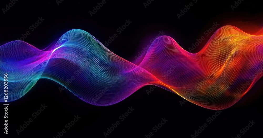 Vibrant Abstract Wave of Colorful Lines Glowing in Neon Style on Black Background Smooth Curves and Dynamic Flow Vibrant Abstract Wave of Colorful Lines Glowing in Neon Style on Black Background Smooth Curves and Dynamic Flow