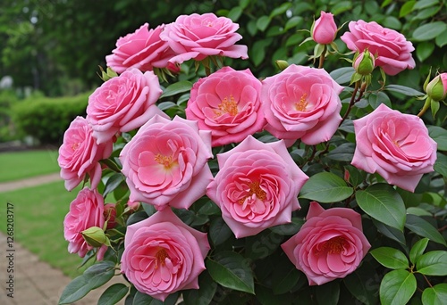 Vibrant Deep Pink Angela Roses in Full Bloom - A Stunning Summer Garden Display photo