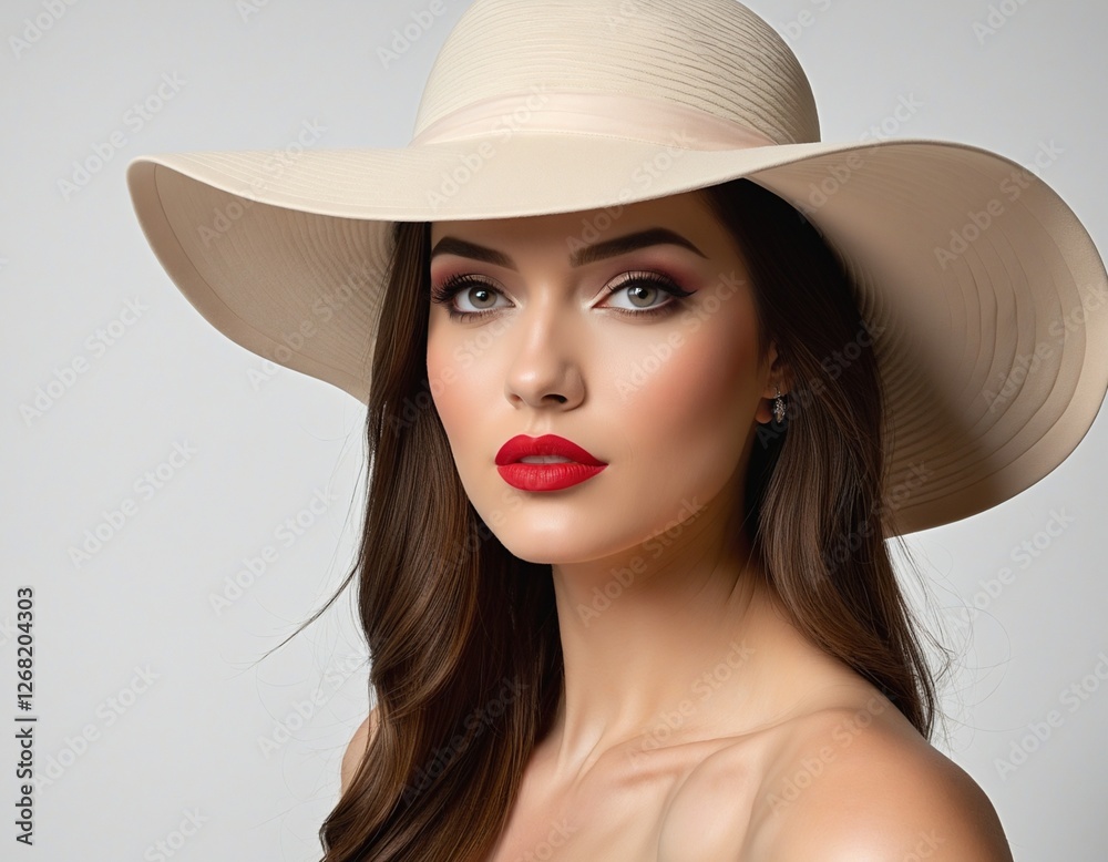Elegant Close-Up of a Confident Woman in Trendy Hat and Radiant Makeup Bathed in Natural Light Elegant Close-Up of a Confident Woman in Trendy Hat and Radiant Makeup Bathed in Natural Light