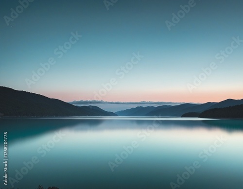 Tranquil Evening: A Smooth Transition from Blue to Teal Above the Water