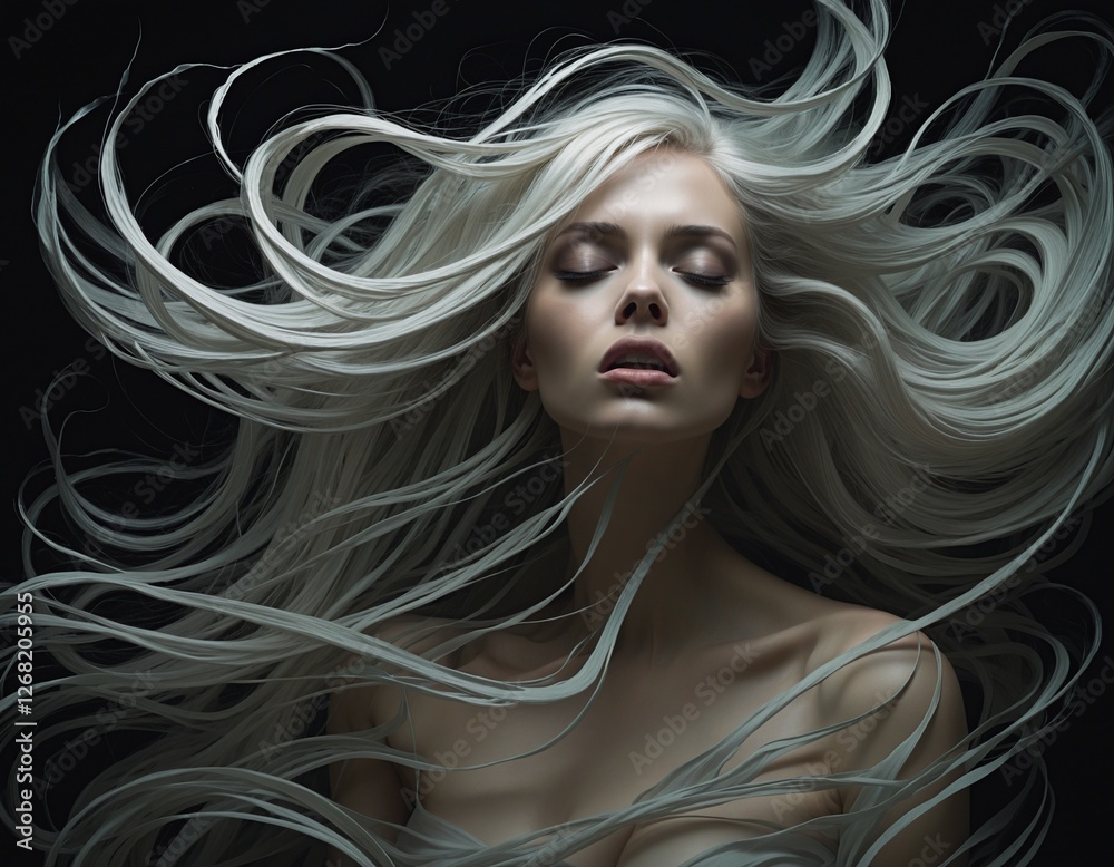 Fototapeta premium Haunting Elegance: An Abstract Portrait of a Woman in Emotional Turmoil