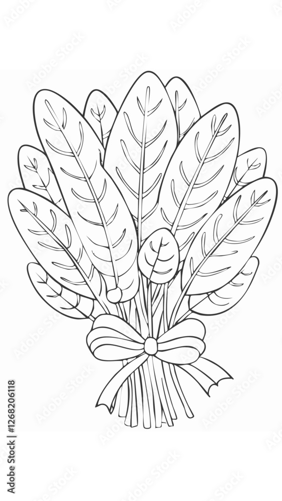 Obraz premium Spinach Vegetable Vegan Food Meal Healthy Coloring Kid Book Page in Black and White. Monochrome and Colored Samples 