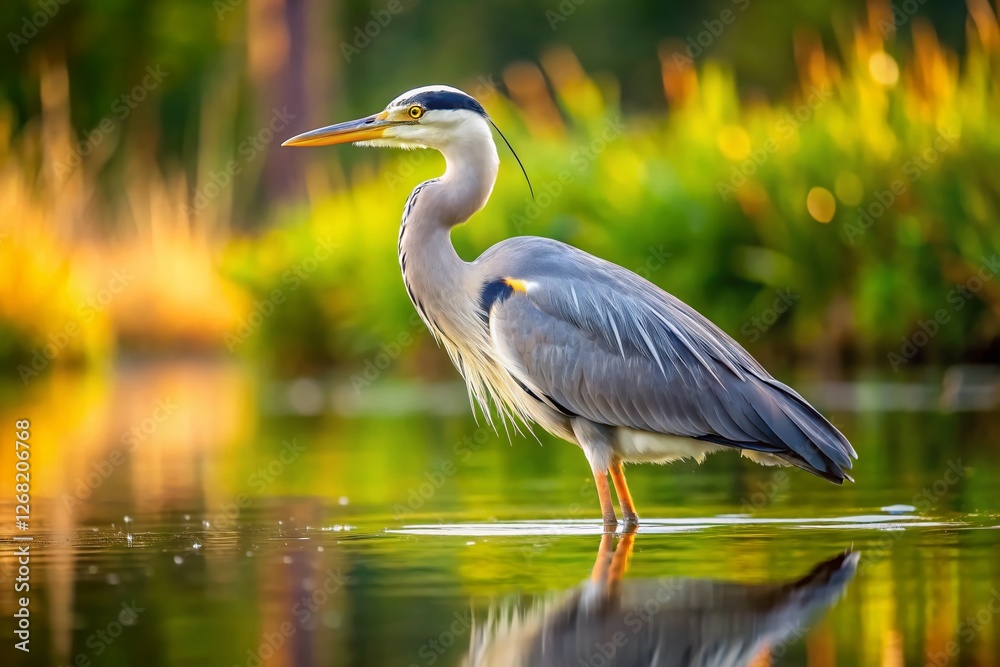 Grey Heron Hunting in Pond - Wildlife Bird Photography
