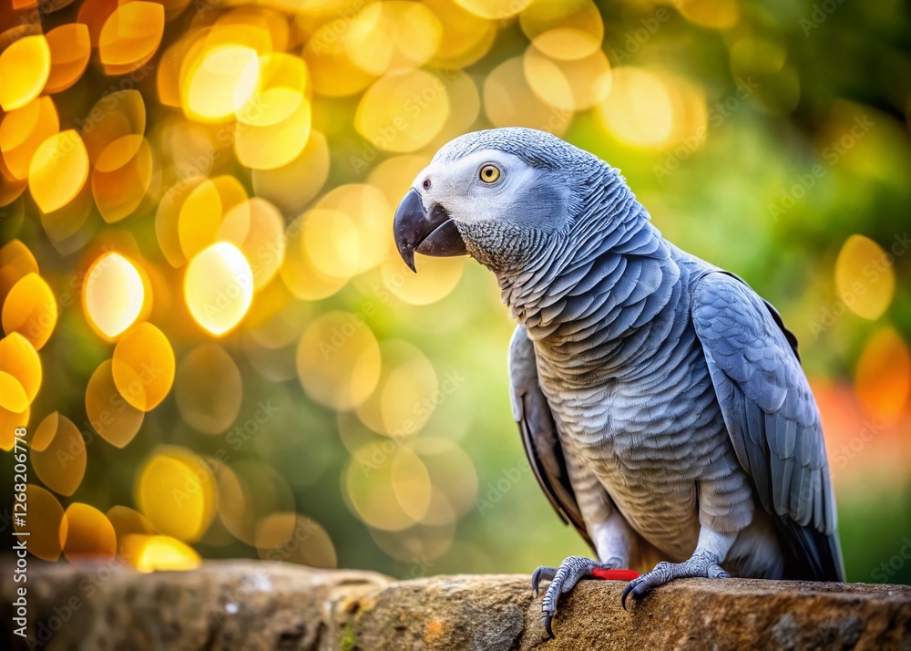 Obraz premium Grey Parrot Perched on a Wall - Copy Space for Text