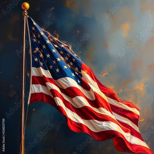 Ominous American Flag Blowing in the Wind