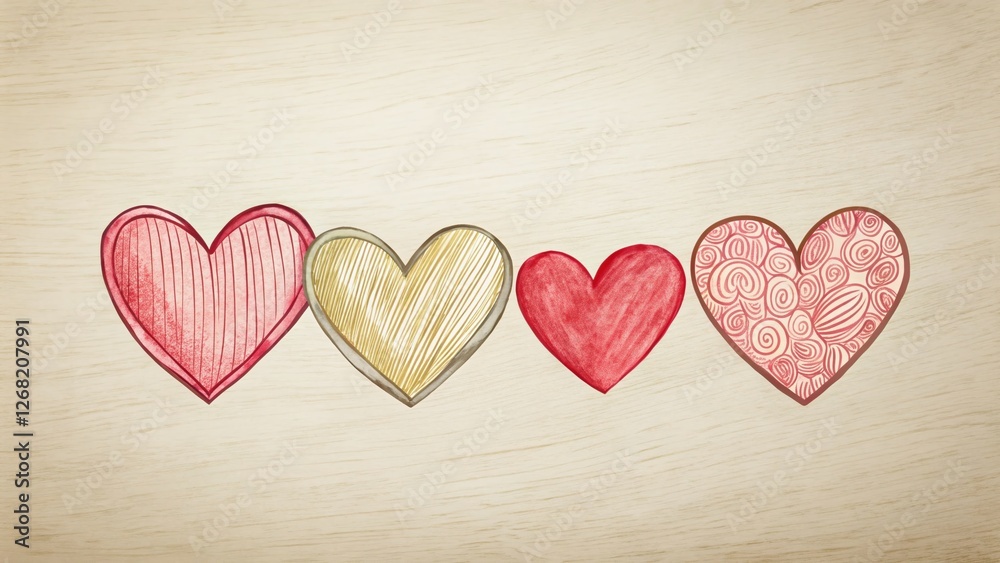 Obraz premium Hand-Drawn Heart Set: Four Cute Doodle Hearts, Perfect for Valentine's Day or Romantic Designs