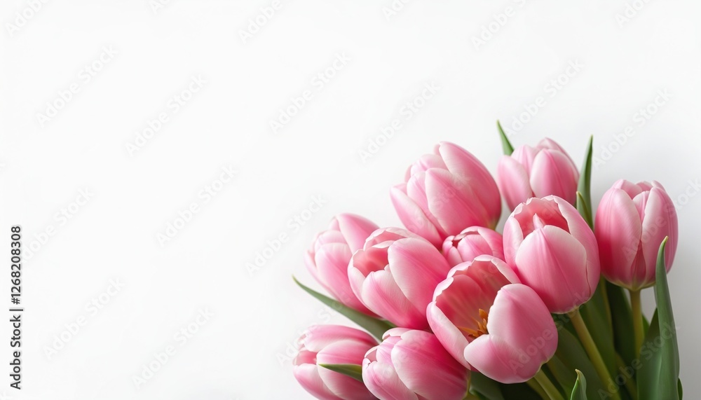 Fototapeta premium Bouquet of Pink Tulips on a White Background