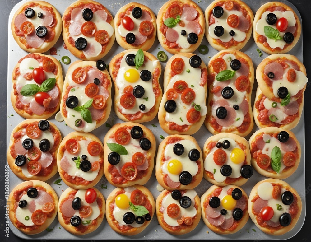 Fototapeta premium Colorful Savory Mini Pizzas: Perfect Party Snacks for Every Occasion