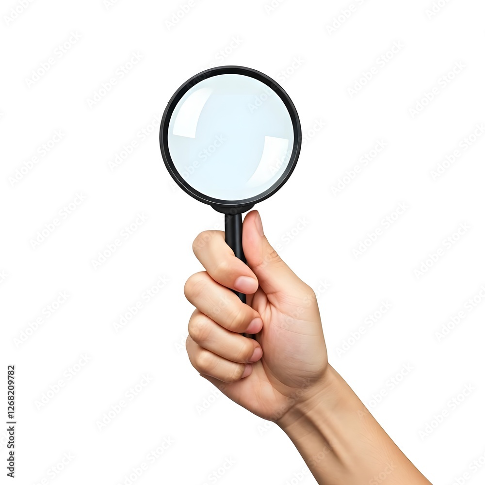 Hand Holding Magnifying Glass on White Background Hand Holding Magnifying Glass on White Background
