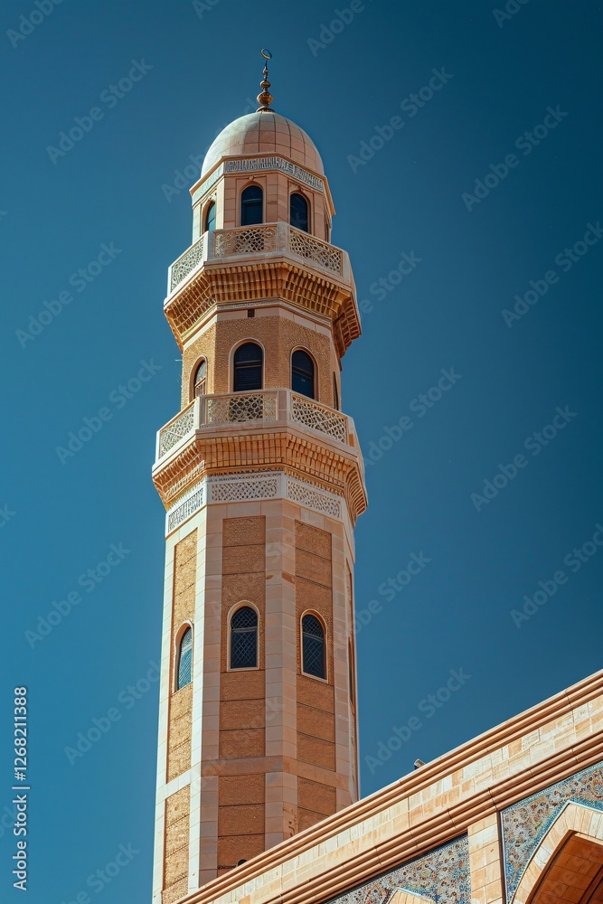 Fototapeta premium The elegance of Islamic mosque building architecture photography under the night sky.
