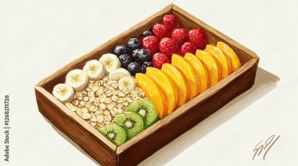 Boxed breakfast with oats, fruits, and nuts, wholesome start of the day. Boxed breakfast with oats, fruits, and nuts, wholesome start of the day.