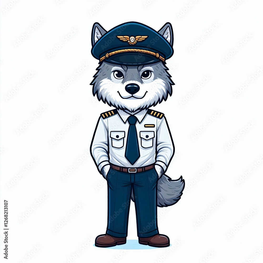 Cartoon Wolf Captain in Uniform Cartoon Wolf Captain in Uniform