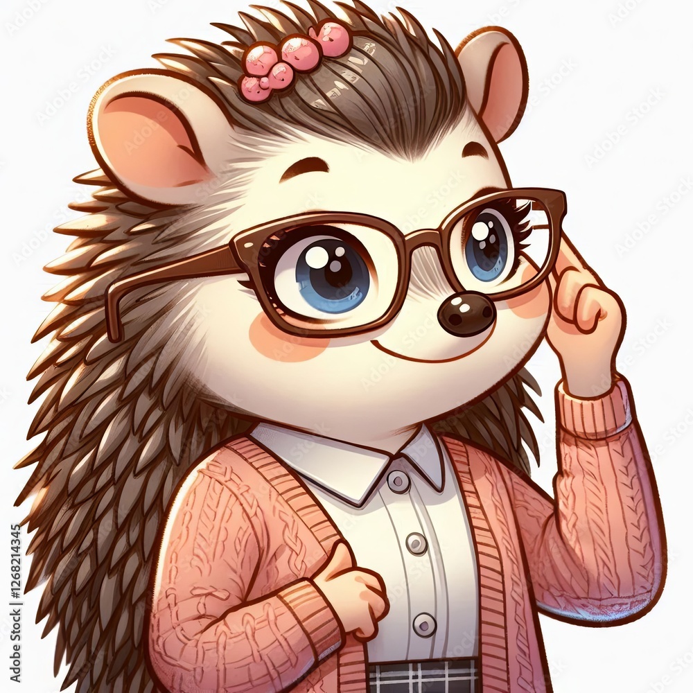 Fototapeta premium Cartoon Hedgehog at Work with Books