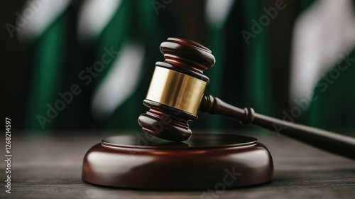 A close-up of a wooden judge's gavel resting on a sound block, representing justice, law, and legal authority photo