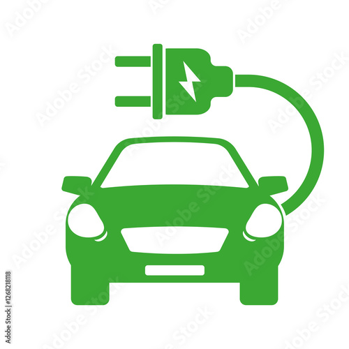 Green Electric Powered Car Vehicle Eco Icon Charging Point Station - illustration Icon Vector