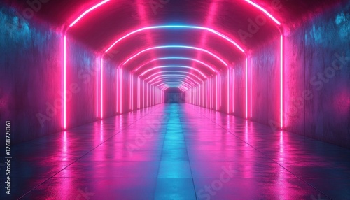 Neon Light Corridor Cyberpunk Reflection Laser Glow Abstract Installation
