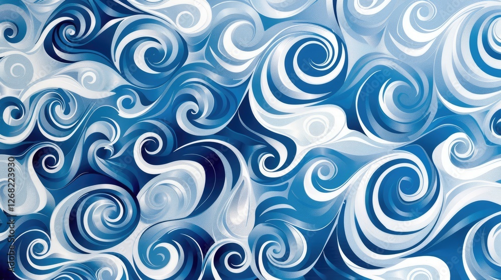 Abstract swirling blue and white patterns resembling ocean waves, creating a dynamic and fluid visual effect Abstract swirling blue and white patterns resembling ocean waves, creating a dynamic and fluid visual effect