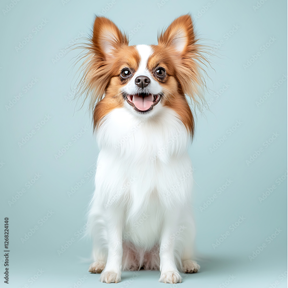 cheerful Papillon dog sitting and looking at camera with bright expression cheerful Papillon dog sitting and looking at camera with bright expression