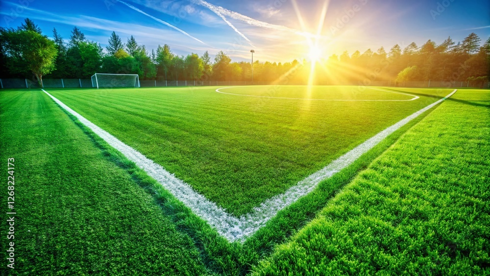 Obraz premium Lush Green Soccer Field with Crisp White Lines - Perfect for Sports Photography
