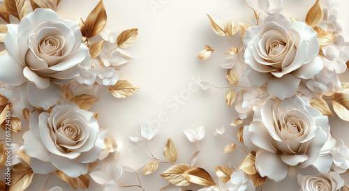 Sfondo floreale elegante e delicato. Oro e bianco.