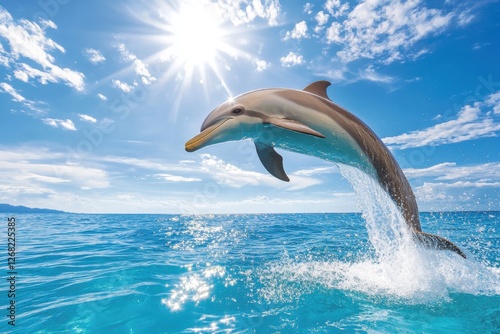 A playful dolphin jumping out of the ocean
