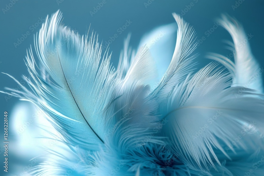 Naklejka premium Captivating blue backdrop highlights the intricate details of a feather.