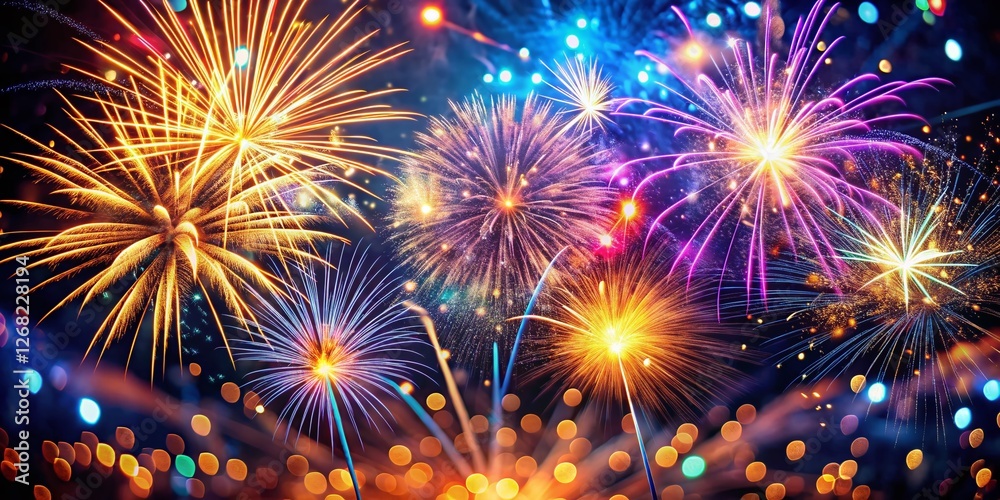 Naklejka premium Macro Fireworks: Exploding Color & Sparkle at Night Celebration