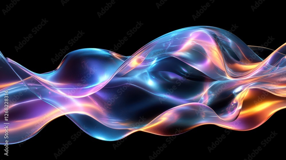 Obraz premium A vibrant and fluid abstract wave, blending vibrant blue, pink, and orange hues against a black background, evoking a sense of motion and energy.