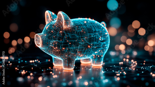 Digital Wireframe Piggy Bank Model