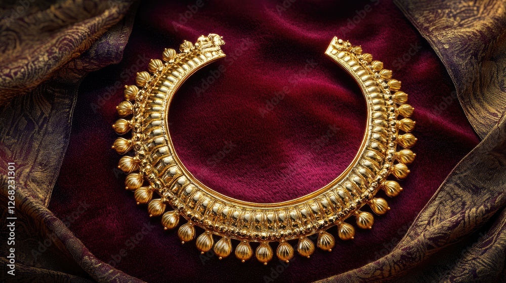 Obraz premium A freshly cleaned gold necklace resting on a velvet cloth after treatment