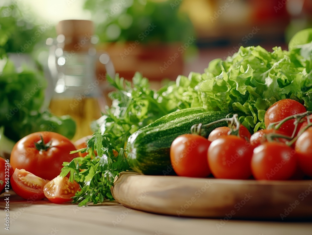 Fresh organic vegetables including tomatoes cucumbers lettuce on wooden cutting board healthy eating lifestyle nutrition concept farm-to-table natural ingredients Fresh organic vegetables including tomatoes cucumbers lettuce on wooden cutting board healthy eating lifestyle nutrition concept farm-to-table natural ingredients