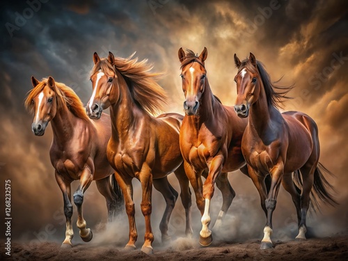 Majestic Brown Horses: Long Exposure Portrait Collection in a Bundle