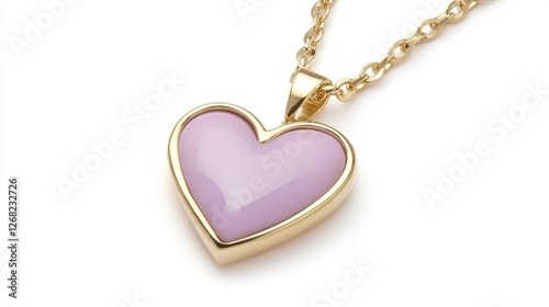 A heart-shaped gold-plated pendant with delicate baby pink enamel