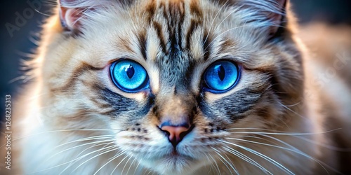 Majestic Minuet Napoleon Cat with Striking Blue Eyes - Macro Photography