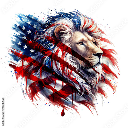 Patriotic Lion of Judah, American Flag Sublimation, Christian USA Symbol of Strength and Freedom