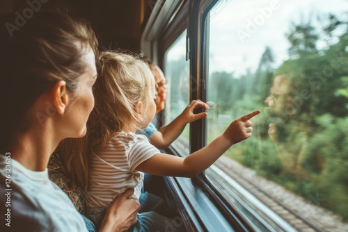 Family enjoying a scenic train ride through the countryside
