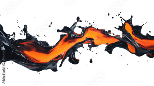 Orange and black paint splashing on transparent background